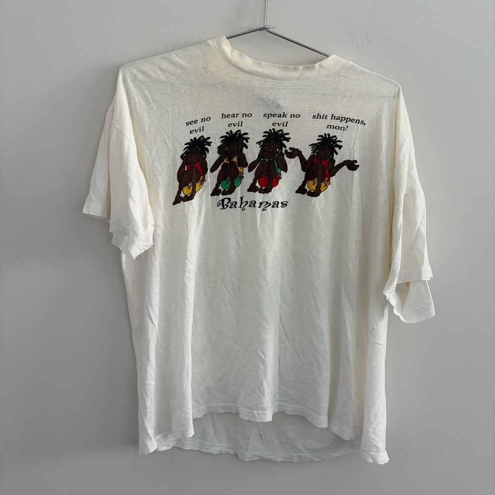 Vintage Island Dreams Bahamas Graphic T Shirt XXL White See No Hear No Speak No